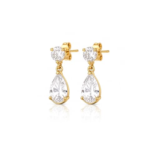 Mchic Dangle Earrings for Women: 18K Gold Plated CZ Drop Earrings Dainty Trendy Hypoallergenic Teardrop Bridal Wedding Style, Sparkly Elegant Dangling Jewelry Gift for Women Bridesmaid Prom Formal - color: Style 2-Gold