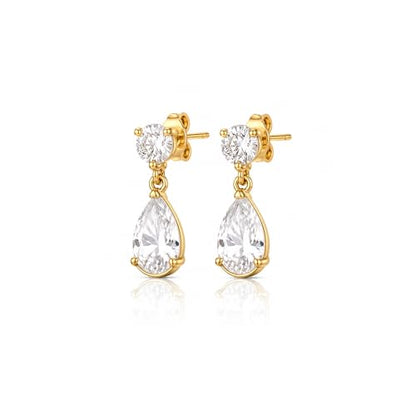 Mchic Dangle Earrings for Women: 18K Gold Plated CZ Drop Earrings Dainty Trendy Hypoallergenic Teardrop Bridal Wedding Style, Sparkly Elegant Dangling Jewelry Gift for Women Bridesmaid Prom Formal - color: Style 2-Gold