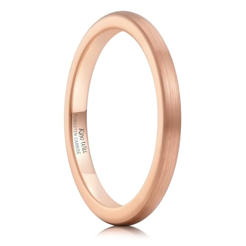 King Will Wedding Band for Men Women, 2/4/6/7/8mm Domed Matte Brushed Tungsten Carbide Rings, Solid/Dual Color Engagement Rings, Comfort Fit - color: Rose Gold-2mm
