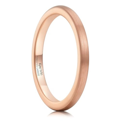 King Will Wedding Band for Men Women, 2/4/6/7/8mm Domed Matte Brushed Tungsten Carbide Rings, Solid/Dual Color Engagement Rings, Comfort Fit - color: Rose Gold-2mm