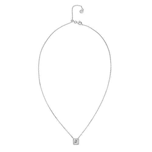 PAVOI 14K Gold Plated Post Faux Diamond Round Solitaire Pendant Halo Necklace | Gold Necklace for Women | Slider Adjustable - style: Princess