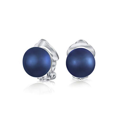 Button Style Freshwater Colors Pearl Clip On Stud Earrings Sterling Silver - color: Navy