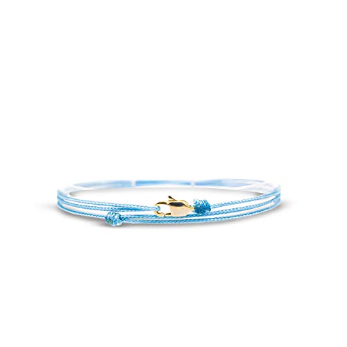 Made by Nami Surfer Anklet with Snap Hook Clasp Waterproof & Adjustable Thin String Ankle Bracelets for Women and Men Handmade Jewelry for Beach and Music Festival Accessories - color: Light Blue Gold