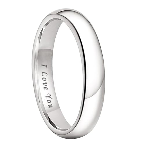 TUTISS 4mm 6mm 8mm 10mm Silver/Gold/White Tungsten Rings for Men Women Couple Fashion Jewelry Anniversary Engagement Wedding Bands Domed Polished I Love You Engraved Comfort Fit - color: 4mm White Tungsten I Love You