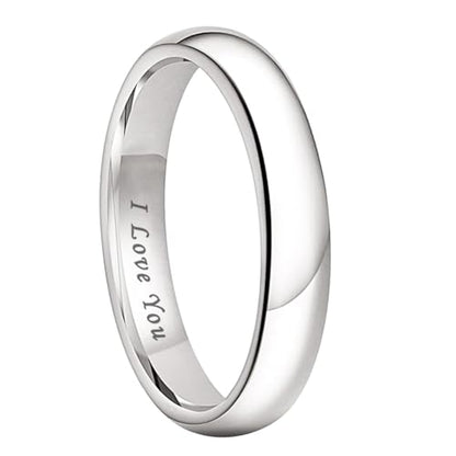TUTISS 4mm 6mm 8mm 10mm Silver/Gold/White Tungsten Rings for Men Women Couple Fashion Jewelry Anniversary Engagement Wedding Bands Domed Polished I Love You Engraved Comfort Fit - color: 4mm White Tungsten I Love You