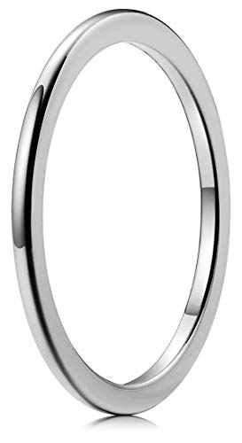 THREE KEYS JEWELRY Tungsten Wedding Band for Men Women Silver Polished | 1mm, 2mm, 4mm, 6mm, 8mm, Engagement Gift, Silver, Polished - color: Silver Tungsten 1mm
