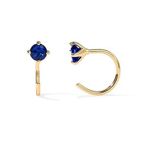 PAVOI 14K Gold 925 Sterling Silver Huggie Half Hoop Earrings for Women | Tiny Boho Colored Cartilage Earring | Blue, Green, Amethyst, Garnet, Black CZ, Turquoise, Opal, Pearl - style: Blue Sapphire