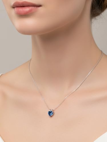 CYW Genuine Sapphire/Emerald/Ruby/Moissanite Necklace for Women, Really Authentic Solid 925 Sterling Silver, 16"/18"/20" Adjustable Chain, Anniversary Mother's Day Valentines Gift - color: Sapphire - Heart - White Gold, size: 8mm