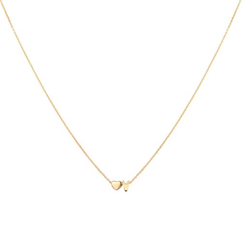 Glimmerst Initial Heart Necklace 18K Gold Plated Stainless Steel Tiny Heart Letter Necklace Personalized Monogram Name Necklace for Women - style: V