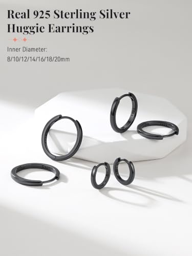 FaithHeart Solid 925 Sterling Silver Small Huggie Hoop Earrings for Women | Silver/Black/Gold/Rose Gold Small Hoop Earrings, Hypoallergenic Lightweight Cartilage Huggie Earrings, Gift Box - color: 01. Blank-Black, size: 20mm