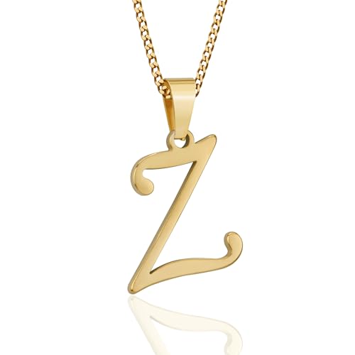 Suweibuke Initial Necklace for Men Women Boys Girls, 18K Gold Plated 26 Letters Pendant Necklace, Personalized Jewelry Gifts - color: Gold--1Z
