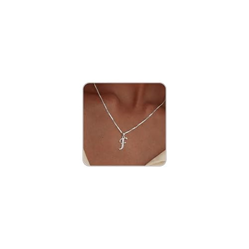 Initial Necklace for Women, 14K Gold Silver Plated Box Chain Letter Pendant, Trendy Name Necklace, Dainty Personalized Charm Jewelry Gift for Her - color: Silver, style: F