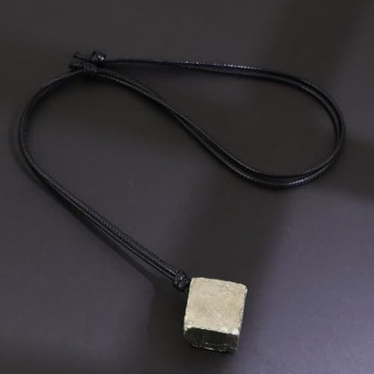 FANASY Natural Raw Crystal Necklace for Women Irregular Stone Necklaces Spiritual Gemstone Pendant with Adjustable Rope - color: Pyrite
