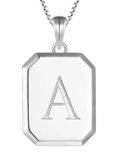 YL Initial Necklace 925 Sterling Silver Square/Round/Heart Letter Pendant A-Z Alphabet Polished Jewelry for Women - color: Letter-A, style: Square Shaped