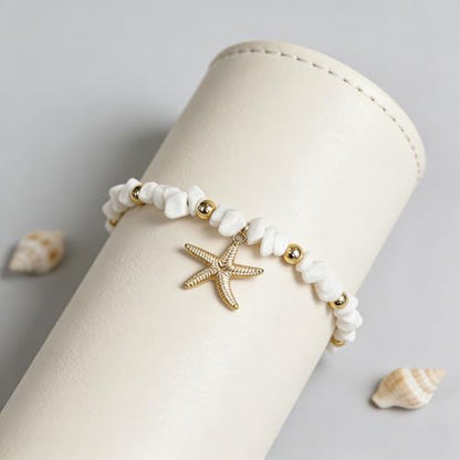 Starfish Shell Anklets for Women，Gold Plated Boho Jewelry Anklet Jewelry Set，With Pearls, Starfishs and shells ，Adjustable Summer Beach Jewelry Foot Accessories，Gifts Ready
