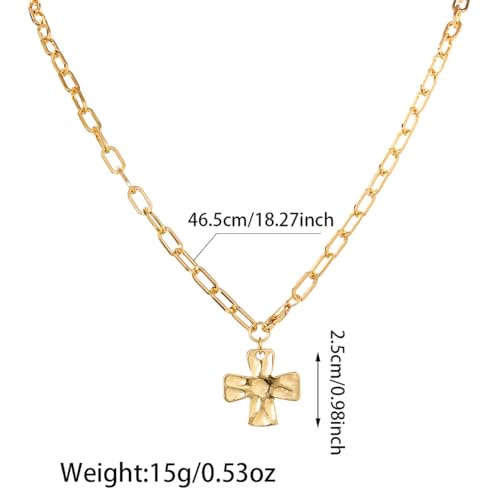 Chunky Cross Necklace for Women,Gold Silver Layered Hammered Cross Pendant Necklace Statement Paperclip Toggle Charm Chain Herringbone Snake Choker Christian Jewelry Outfit Accessories - color: BSilver