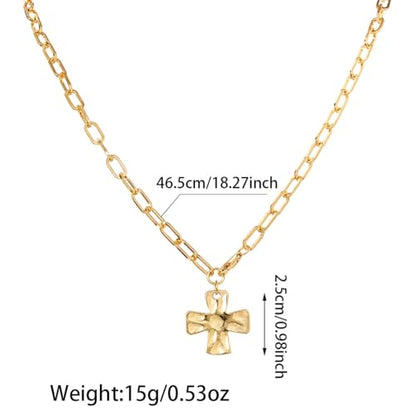 Chunky Cross Necklace for Women,Gold Silver Layered Hammered Cross Pendant Necklace Statement Paperclip Toggle Charm Chain Herringbone Snake Choker Christian Jewelry Outfit Accessories - color: BSilver