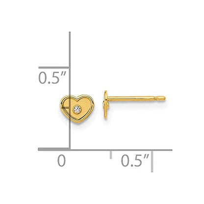 Diamond2Deal 14k Yellow Gold Polished and Brushed Cubic Zirconia 4.5mm Heart Stud Earrings Len-0.18 In, Wid-0.21 In