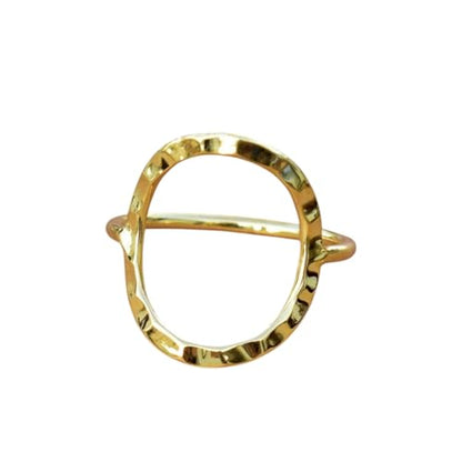 Skinny Open Circle Ring For Women 925 Sterling Silver Hammered Design Geometric Ring Eternity karma Statement Ring For Birthday By DyeandDesign - color: Yellow Gold Plated