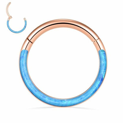 Opal Septum Jewelry Surgical Steel Septum Ring Daith Rook Tragus Earring | Hinged Segment Nose Hoop Ring,Hypoallergenic Septum Piercings for Women,Conch Cartilage Helix Jewelry,Diameter 6mm to 10mm - color: Rose Gold,Blue Opal, size: 16G 8mm