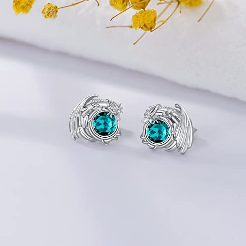 Dragon Earrings Sterling Silver Stud Hypoallergenic Birthstone Crystal Dragon Earrings for Women - color: 12-Dec