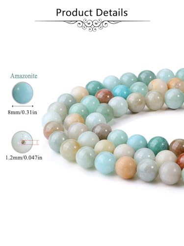 Jovivi 96pcs 8mm Natural Amazonite Round Stone Beads for Jewelry Making | Energy Healing Crystals Polished Semi Precious Gemstone,Genuine Real Stone Beads for Bracelet Necklace - color: Amazonite