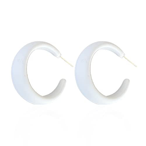 Acrylic Resin C Shape Colorful Hoop Trendy Chunky Cute Candy Earrings - Jewelry for Women - color: White