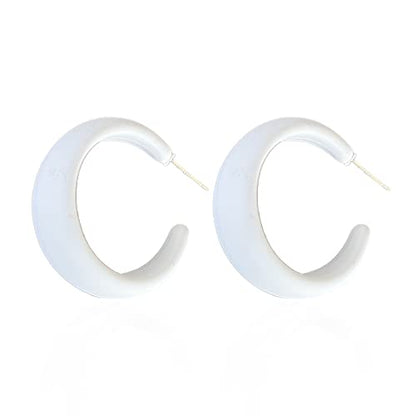 Acrylic Resin Earrings 70s 80s Colorful Hoop Earrings C Shape Trendy Chunky Cute Candy Earrings Jewelry for Women - color: White