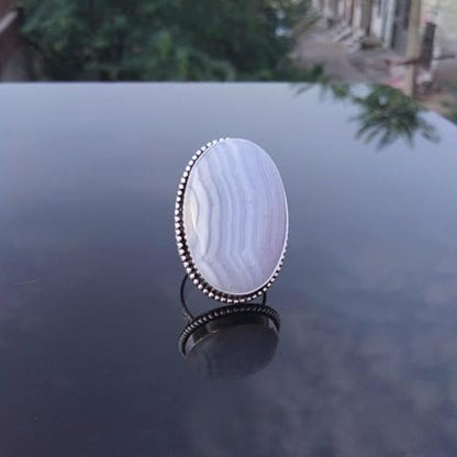 Blue Lace Agate Ring, Statement Ring, Big Gemstone Ring, Vintage Style, Agate Ring, Weding Ring, Handmade Ring, Gift For Her, 925 Sterling Silver Ring, Christmas Day Gift, Unique Jewelry
