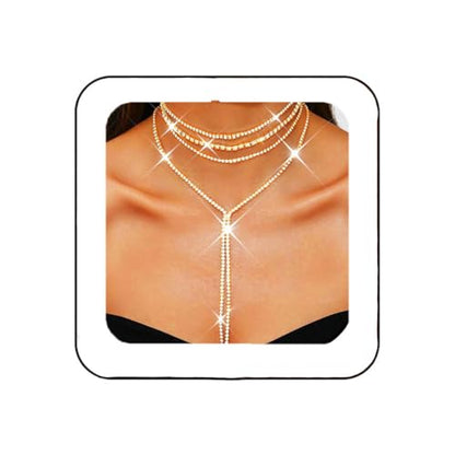 Unicra Black Rhinestone Necklace Diamond Choker Necklaces Formal Bridal Prom Fashion Costume Jewelry Necklace for Women - color: Gold