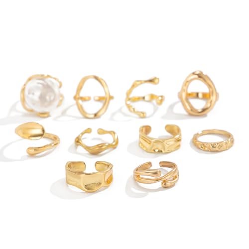 Rings for Women Colorful Chunky Rings Set Adjustable Thick Statement Ring for Women Trendy Dainty Stacking Ring Vintage Chunky Jewelry - style: F : 10PCS - G