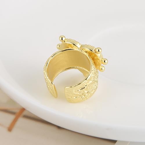 HZMAN 14K Gold Plated Open Ring for Women Brass Crystal Non Adjustable Statement Ring Collection - color: Heart Mother of Pearl