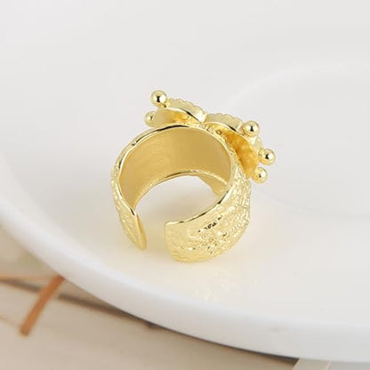 HZMAN 14K Gold Plated Open Ring for Women Brass Crystal Non Adjustable Statement Ring Collection - color: Heart Mother of Pearl