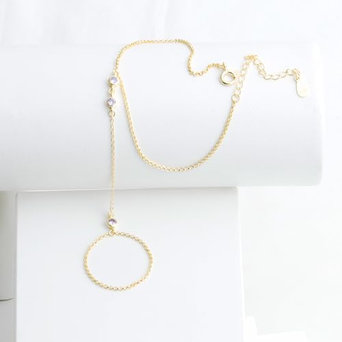 Kakikaki 925 Sterling Silver Finger Ring Bracelet Hand Chain for Women | Slave Bracelets 7" to 9" Adjustable - color: Gold, style: 3 Amethyst
