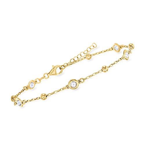 Ross-Simons Italian 1.15 ct. t.w. Bezel-Set CZ Station Anklet - style: 18kt Yellow Gold Over Sterling