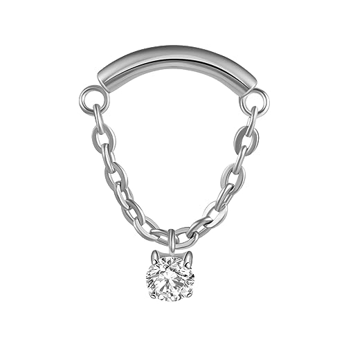 BelezaDosas G23 Titanium Labret Studs Threadless Push-in Labret Press Fit 16G Cluster Helix Lobe Conch Tragus Push Back Piercing Jewelry - style: silver chain CZ