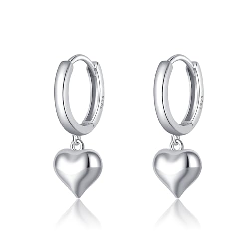 SLUYNZ Solid 925 Sterling Silver 8MM Fat Heart Hoop Earrings for Women Teens Sweet Love Hoop Earrings Huggie - color: A-Sterling Silver