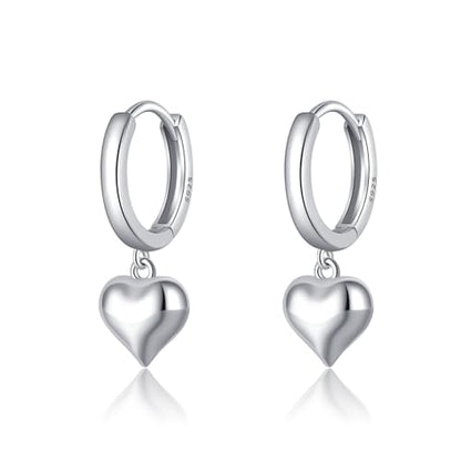SLUYNZ Solid 925 Sterling Silver 8MM Fat Heart Hoop Earrings for Women Teens Sweet Love Hoop Earrings Huggie - color: A-Sterling Silver