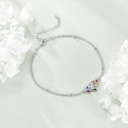Four Leaf Clover/Chakra Leaf Anklets 925 Sterling Silver Double Layered Chain Women's Anklets Jewelry Gifts - style: Chakra Leaf Anklets