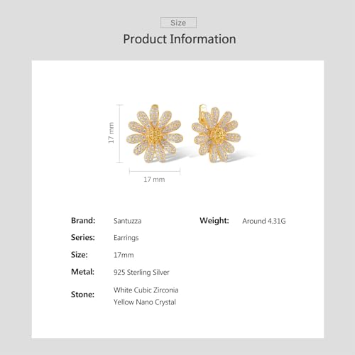 Santuzza Sterling Silver Gemstone Flower Earrings for Women - color: [A]Yellow-Daisy