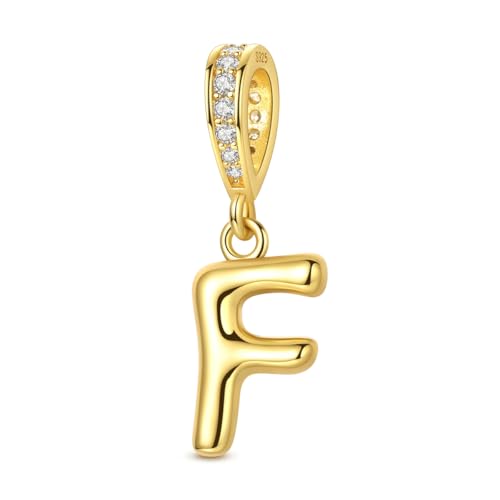 Hapour Gold Initial Letter Charms 925 Sterling Silver Alphabet Beads | 14K Gold Plated, A-Z Letter Charms, For Bracelets Necklace, Cubic Zirconia, DIY Dangle Pendant Beads, For Women Mom - color: Golden initial letter F
