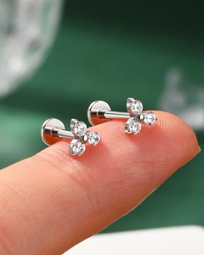 Cocharm G23 Titanium Helix Cartilage Piercing Jewelry 16g Threadless Tragus Earring Stud Flat Back Triangle Flower Push Pin Helix Jewelry Surgical Steel 6mm/8MM 16 Gauge Stud - style: Clear CZ-6mm
