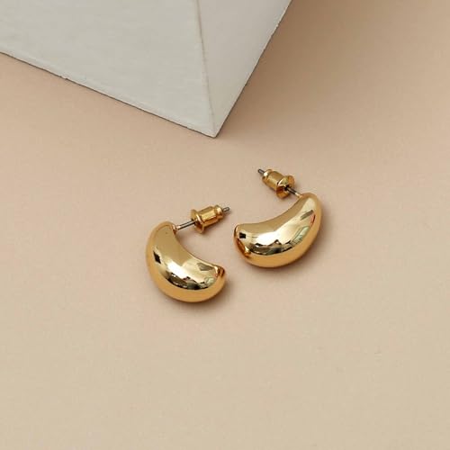 Small Chunky Gold Hoop Earrings For Women, 14k Gold Thick statement huggie hoop earrings Trendy Hoop Earrings Set Hypoallergenic Fashion Earrings - color: Gold -Bean