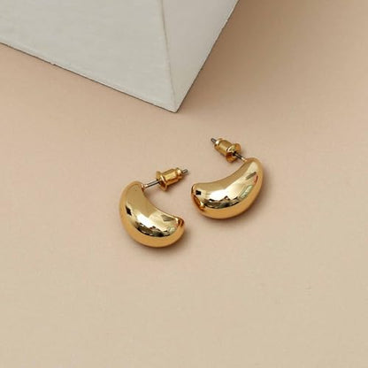 Small Chunky Gold Hoop Earrings For Women, 14k Gold Thick statement huggie hoop earrings Trendy Hoop Earrings Set Hypoallergenic Fashion Earrings - color: Gold -Bean
