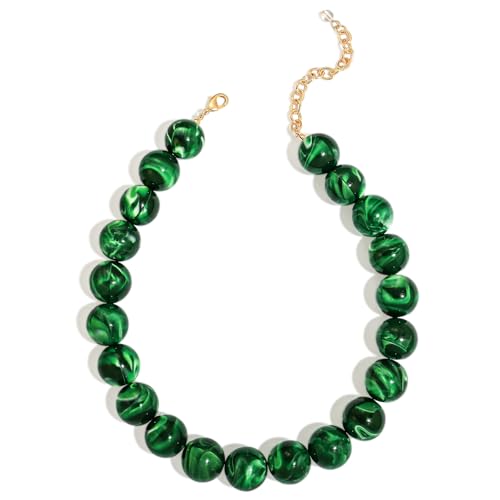 Chunky Beaded Choker Necklace for Women Boho Statement Necklace with Large Pearl Blue Brown Tone Resin Beads Summer Beach Jewelry Gifts - color: Emerald Green