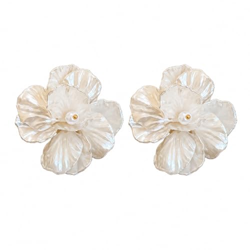 Pearl Hoop Dangle Earrings for Women, White Petal Statement Earrings, Floral Drop Earrings, Lightweight Elegant Wedding Vacation Party Jewelry - color: A0028-style C