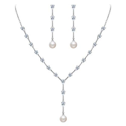 EleQueen Women's Simulated Pearl Wedding Jewelry Set for Brides | Cubic Zirconia Necklace Earrings Bracelet Set for Brides Bridesmaids, Bridal Jewelry Set for Anniversary/Memorial Day - style: Art Deco
