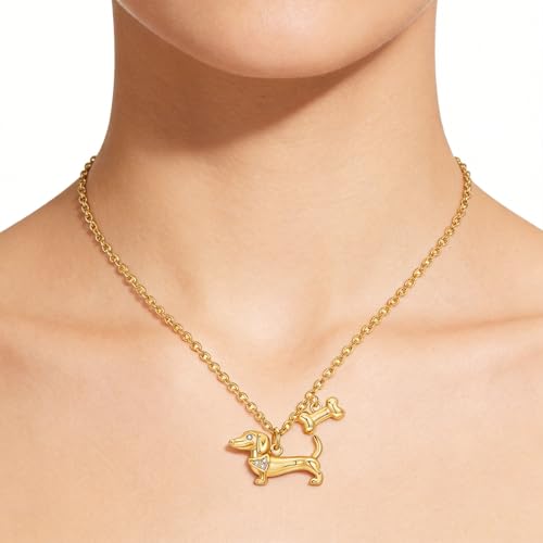 925 Sterling Silver Dainty Necklaces for Women Pendant Jewelry Gift for Her | Hypoallergenic Ocean Animal Love Cherry Blossom Jewelry, Ideal Valentine Birthday Christmas Graduation Gift for Wife Mom - color: Dachshund Dog & Bone