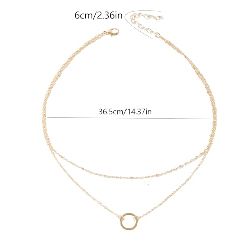 925 Silver Layered and 14K Gold Plated Necklace for Women – Circle Pendant Adjustable Stacking Chain, Retro Modern Jewelry for Special Occasion Gift - color: Gold 2