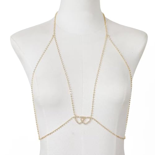 Body Chain Sexy Pure Desire Diamond Chest Chain Versatile Hanging Neck Love Body Chain Accessories Suitable for Women - style: gold